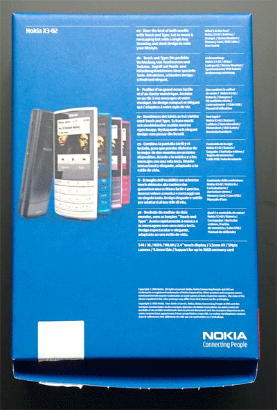 Caja Nokia X3 Touch and Type parte trasera